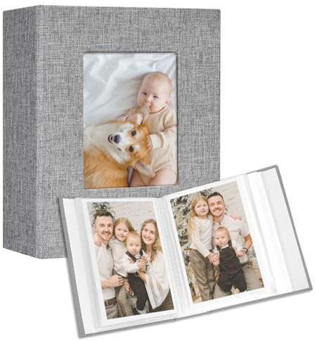 Vienrose Small Photo Album 4x6 holds 100 Photos 2 Pack, Mini Baby Photo Album Linen Cover for Gifts Wedding Family, Grey