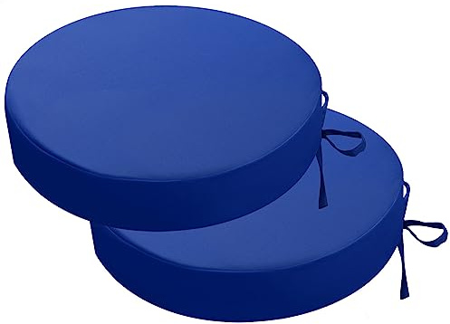 PRIMEPATIO Lot de 2 coussins de chaise ronds, pour l'extérieur, imperméables, couleurs résistantes, avec rubans, meubles de terrasse, 40 x 40 cm, bleu