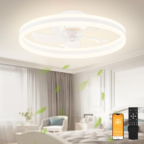 VOLISUN Deckenventilator mit Beleuchtung und Fernbedienung, 6 Windstufen und Dimmbar, Moderner Deckenlampe mit Ventilator, Leiser LED Deckenventilator für Schlafzimmer Wohnzimmer (Weiß, 50CM)