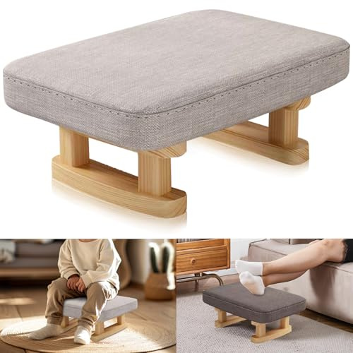 Lighterday Foot Stool, Pouffe Footstool with Cushion,Ottoman Stool with Removable Footstool Cover,Poofy Foot Rest for Leg Rest in Living Room Bedroom Office(Light Gray)