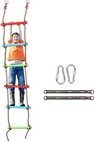 REDCAMP Strickleiter Kinder Outdoor, 2m Kletterleiter Klettergerüst mit sechs Kunststoffsprossen, Lange Kletterseil Hängeleiter für Spielset Garten Baumhaus, bis ca. 150 kg