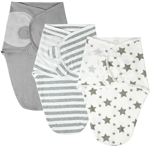 AYBUY Saco Baby Branches, 3 pcs Swaddle Wrap, Manta Ajustable para bebé para bebé recién Nacido de 0-3 Meses, Transpirable y Absorbe la Humedad, Ayuda a Dormir, Gris