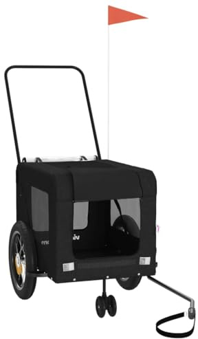 vidaXL Pet Bike Trailer, Pet Cart Carrier for Small Dogs, Dog Bike Trailer with Flag, Dog Bicycle Wagon Cargo Bike Cart, Black Oxford Fabric and Iron