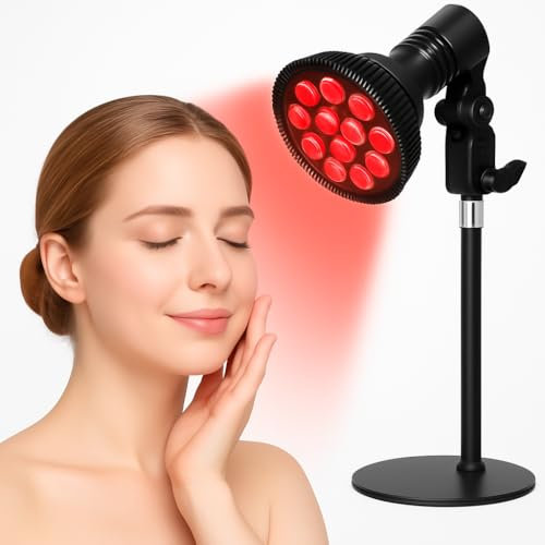 Lámpara de luz roja 2 en 1 con base, lámpara infrarroja de 54W 850 & 660nm, 18 LED para terapia de luz roja, calor profundo para aliviar dolores en rostro, cuello y espalda, alta eficacia y ajustable