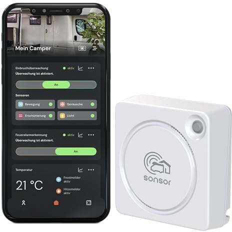 sonsor - Mobile Alarmanlage mit LTE, GPS-Ortung & kostenloser App für Wohnmobile, Vans, Garagen, Gärten oder Werkstätten (telegrau)