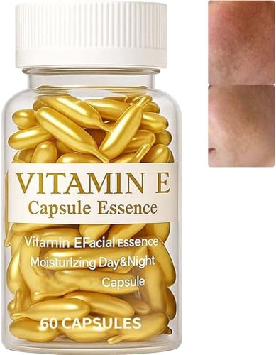 Capsules de vitamine E pour le visage, sérum anti-âge hydratant raffermissant essence réduit les ridules rides, éclaircit la peau, nourrit en profondeur 60 capsules/boîte (1 boîte)
