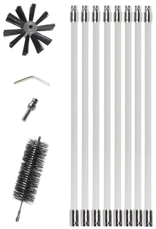 Kit de nettoyage de cheminée – Kit de fixation de rotor composé de tubes synthétiques, accessoires de longueur de tige entraînés, tête pour filaments torsadés serrés, aspiration des résidus lourds |