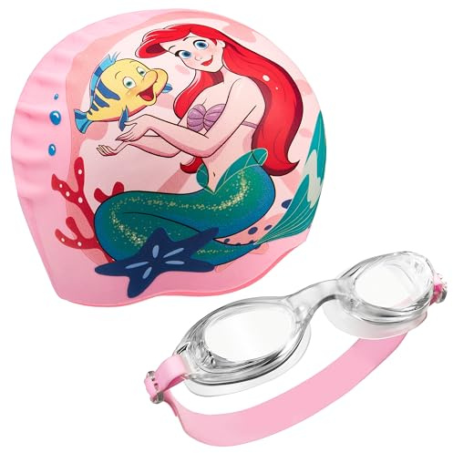 Paw Patrol | Disney Princess | Minnie Mouse | Little Mermaid Girls Swimming Goggles & Swim Cap Sets 3-6 Yrs, Adjustable Anti-fog UV Protected Kids Goggles & Silicone Swimming Caps, Girls Gifts