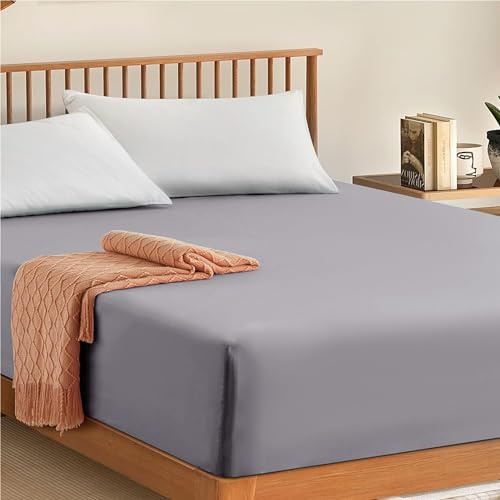 My Home Store Fitted Sheets King Size 100% Egyptian Cotton 300TC Hotel Quality 30 cm Fitted Bedsheets (Grey)