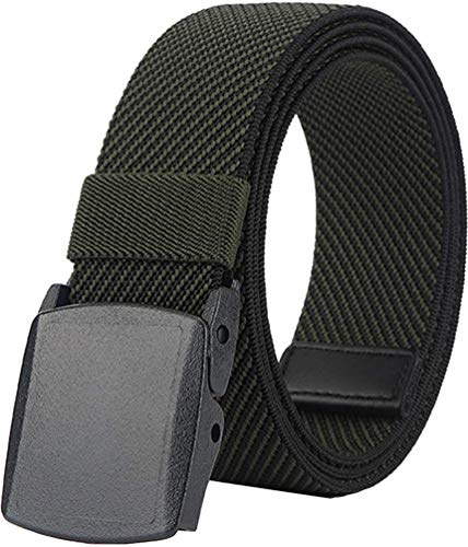 LionVII Cinturón Elástico para Hombre, Hebilla de Plástico, Sin Metal Cinturón Hombre Elástico para Trabajo, verde caqui, Talla única