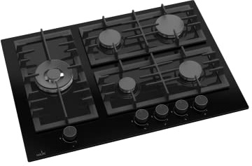 Gasline Einbau Gasherd, 5 flammig,Glaskeramik Gaskochfeld, GAG70GLG, 3,8kW WOK Brenner, Sabaf-Brenner, Erdgas/Propangas, Elektrische 1-Handzündung, Thermoelektrische Zündsicherung