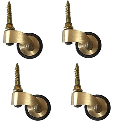 XJCXZJ Rollen aus massivem Messing, 25 mm Rollen im Antik-Stil, bewegliche Lenkrollen, 360° Lenkrolle, Vintage-Gummirollen für Möbel, mit Schrauben, 150 kg Tragkraft, 4 Stück