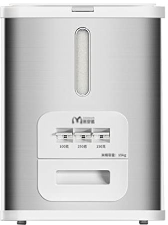 FIFOR 10 kg/15 kg/20 kg Auto -Reisspender, Sus Haushalts Reis Vorlage Eimer, Kitchen Trockennahrungsaufbewahrungsbehälter, Reiseimer Trocken (Color : Silver, Size : Capacity 20kg)