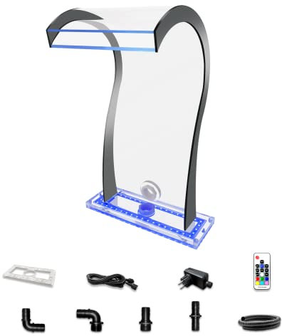 LONGRUN Fontaine Pond Falls, SS - Shaped Acrylic Pond Falls déversoir Blade with 7 Color LED, Complete Pool Fontaine Kit for Ground Pool Garden - 24.5x52x33cm