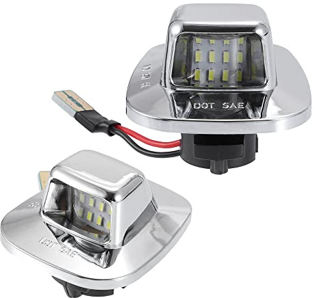 X AUTOHAUX 2pcs LED License Plate Light Lamp Assembly Silver Tone for Chevy C1500 C2500 C3500 1988-2000 6000K White