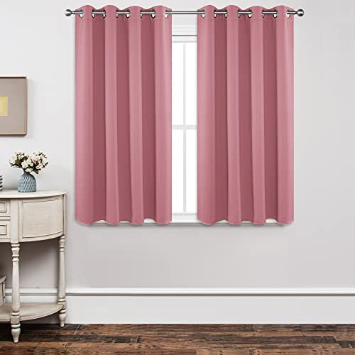 Joydeco Blackout Curtains for Bedroom 46 x 54 Inch, Eyelet Thermal Insulated Energy-saving Drapes for Room Darkening Light Filtering, Short Window Treatments 54 Inch Drop, 2 Panels - Pink