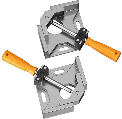 Lectorias 2Pcs sargento escuadra, herramientas carpinteria madera de Solo Mango, abrazadera de ángulo Aleacion de Aluminio con MandíBula Giratoria Ajustable Para Soldadura, 90° clip de esquina