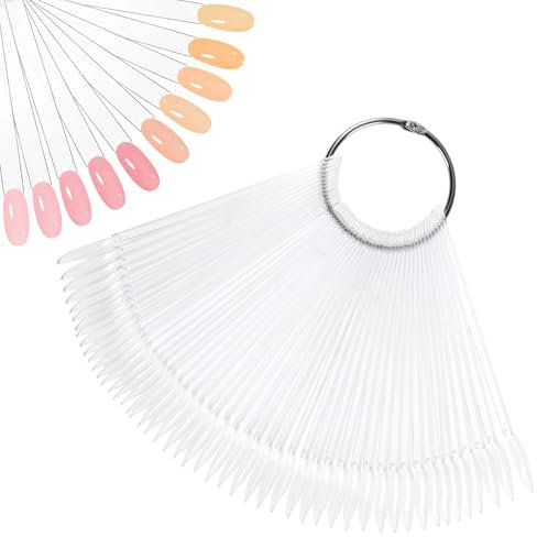 HonGien 50 Pièces Presentoir Ongles Cartes Nuancier Ongle Présentoir Transparent pour le Nail Art Pour la Pratique de la Manucure Avec Anneau en Métal(Orbiculaire)