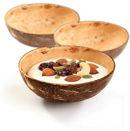 Eco Leaf Set of 10 Natural Coconut Shell Bowls | 200ml Biodegradable & Sustainable Alternative to Wooden & Bamboo Bowls for Smoothies, Kitchen Decor, Party