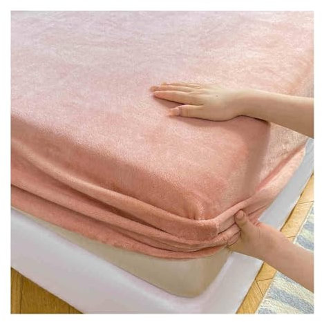 Sábana bajera ajustable de forro polar coral suave para camas de 90 x 200 cm a 200 x 220 cm, ropa de cama térmica cálida de invierno, color rosa claro (120 x 200 cm + 2 fundas de almohada de 48 x 74