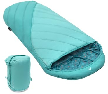 qeedo Buddy Junior Camping Schlafsack Kinder (10-25°C) 3 Jahreszeiten - Kinderschlafsack Mädchen Jungen (bis 140 cm / 10 Jahre) - turtlemint