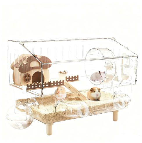 Gabbie Per Criceti - Habitat Con Ruota Per Esercizio In Acrilico E Area Di Deposito,Gabbia Per Criceti | Per Appassionati Di Piccoli Animali, Per Casa E Interno, Per Viaggio, Per Lettiera, Gioco Ed Es