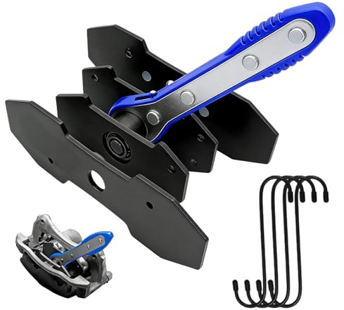 Bqkroa Strumento per pinza freno con funzione cricchetto: strumento di ripristino del pistone del freno con funzione cricchetto, set blu con pressa per pinza freno e 4 ganci di ricambio per pastiglie