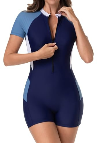 TERODACO Rash Vest Women One Piece Swimming Costume 1036 Navy White S