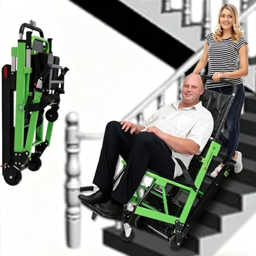 AIBOTY Sedia a rotelle elettrica scalatrice Pieghevole per Anziani e disabili, scalatore Portatile in Alluminio, Batteria 24V 13Ah, cingoli Gomma Regolabili e Ruote 360°,Verde