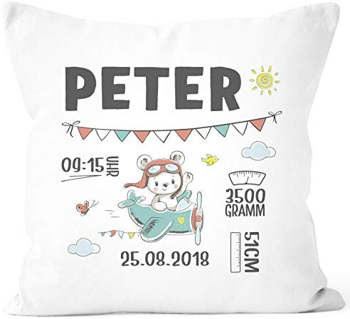 SpecialMe® personalisierbares Kissen zur Geburt mit Hase, Geburtskissen, Namenskissen Geschenk Geburt Baby Mädchen Wunschname, Kissen-Bezug ohne Füllung weiß Unisize