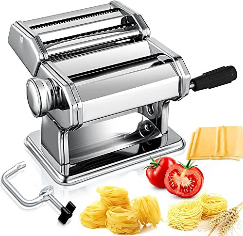 Sailnovo Pasta Maker Machine, Manual Pasta Machines with 9 Adjustable Thickness Settings & 2 Width for Making Homemade Spaghetti, Fettuccini, Lasagna, or Dumpling Skins, Easy to Clean