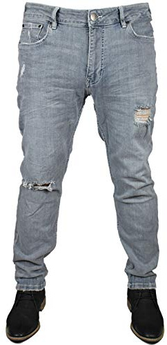 Judge & Jury Men’s Distressed Ripped Skinny Fit Jeans – Slim Fit Stretch Denim with Straight Leg – Casual Vintage Style with 5 Pockets – Blue Wash - 32R