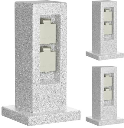 ledscom.de 3 Stück Garten Steckdosensäule Pock für außen, IP44, 2-Fach, grau (Stein-Optik), eckig, 30 cm