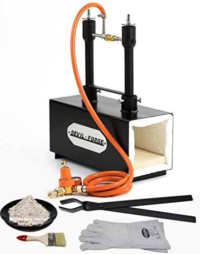 DEVIL-FORGE Fragua de gas DFPROF2b Horno de Forja, 2 Quemadores DFP (160.000 BTU) usas 1 o 2, Válvula de bola de gas, Estrangulador de aire, Fabricación de cuchillos, Herrero, Herrador, 1370°C