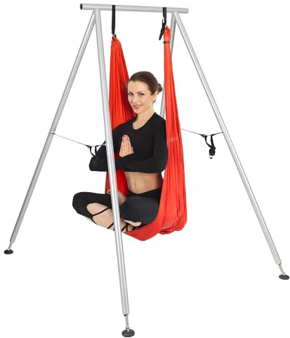 HECASA Yoga Stand for Indoor and Outdoor, 9.6 FT/115.3 Inch Adjustable Height Aerial Yoga Frame & Yoga Hammock, Ankle Lock, Adjustable Protective Belt, 600lbs Max Capacity Aerial Silks Stand