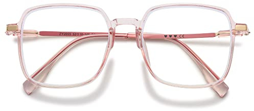 VEVESMUNDO Blaulichtfilter Lesebrille Metall Groß Stylisch Rechteckig Anti Blaulicht Lesehilfen Sehhilfe Brille für Damen Herren (1 Stück Transparent Rosa Brille, 0.5)