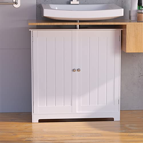 Rigogo Bathroom Sink Cabinet Under Basin Unit Cupboard Storage Furniture, 60 x 60 x 30 cm, White
