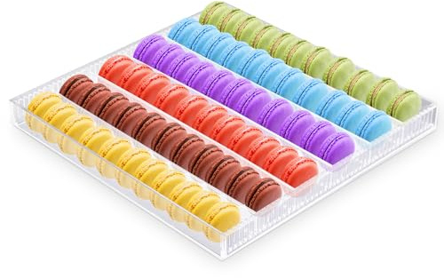 Tragaomx Acrylic Macaron Display Tray Cookie Display Stand with 6 Slots Removable Partition Bakery Display Trays for Wedding Home Party