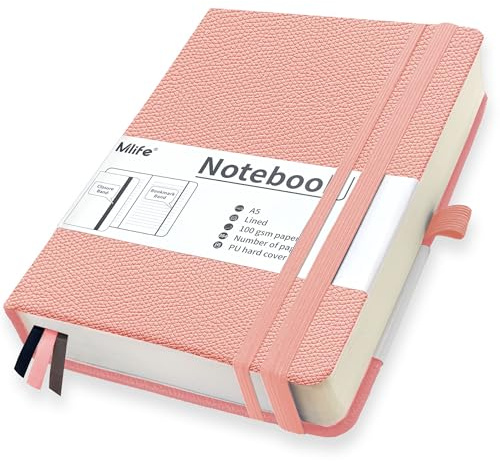Mlife A5 Anteckningsbok, 360 Sidor, 100 G/M2 Bläckresistent Papper Med Vikbar Ficka För Kontor, Skola, Hem, Skrivande Och Anteckningar (Rosa)