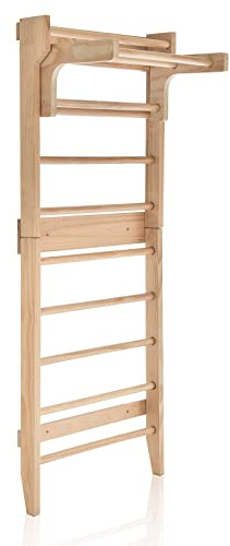 COSTWAY Espaldera Gimnasio con 10 Varillas Fijas, Escalera de Gimnasia, Escalera Sueca Niños Adultos, Madera Sólida, 80 x 48 x 195 cm, Carga 100kg