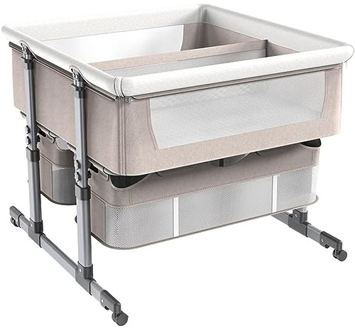 Lettino per bambini gemelli, lettino accanto alla culla, lettino con cestello portaoggetti, lettino portatile per bambini, comodino anti-emesi regolabile in altezza a 6 per bambini da 1 a 36 mesi A