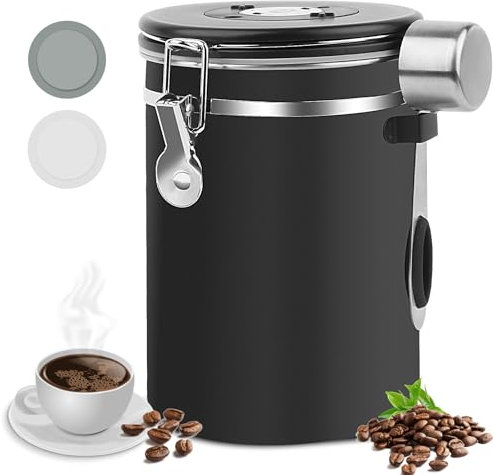 LWMTT Boîte à Café Hermétique en acier Inoxydable,Acier Inox 1800 ml Capacité,Récipient avec Cadran de Date et Cuillère Doseuse Gratuite pour café en grains,thé,noix, Conserver l'arôme et Fraîcheur