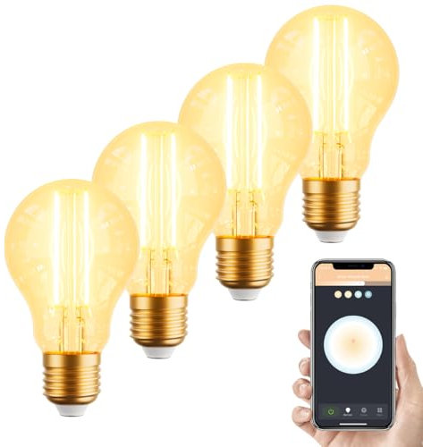 Woox Smart Glühbirne E27, Vintage Edison Warmweiß Dimmbar 2700K-6500K, 4.9W 470lm Alexa Lampe Retro Deko Birne Kompatibel Mit Alexa/Google Home, Ideal Für Retrobeleuchtung, 4 Stück