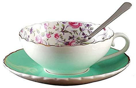 XFANAOOU Bicchieri in Vetro, novità Tazza da caffè a Forma di Scodella e Set di piattini Tazza da tè in Ceramica for la Cucina Domestica Tea Party (piattino Blu)