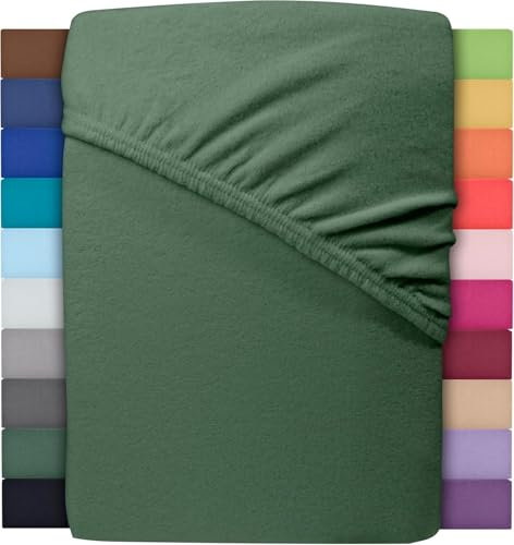 Winter Spannbettlaken | Farbenfrohes Thermo Fleece | Spannbetttuch, Bettlaken in vielen Größen und Farben (200x220 cm +40cm Steg, Dunkelgrün/Tannengrün)