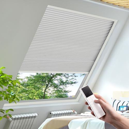 YESCENT Motorized Honeycomb Shades Cordless Over-size Customized Cellular Blinds Window Shades for Skylight Roof Inclined Plane Room Windows-white(93021A)