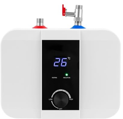 Varmvattenbehållare 6 l underbord panna 1 500 W liten tryckbeständig varmvattenbehållare med termostopfunktion underbordsspanna 0–65 ℃ justerbar temperatur justerbar för kök badrum (6 l 33 x 23 x 24