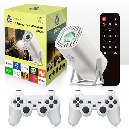 Proyector S40 MAX 4K HD 1080P Bluetooth Android 11 Proyector con 2 Controladores De Juegos Inalámbricos 3000 Juegos Integrados