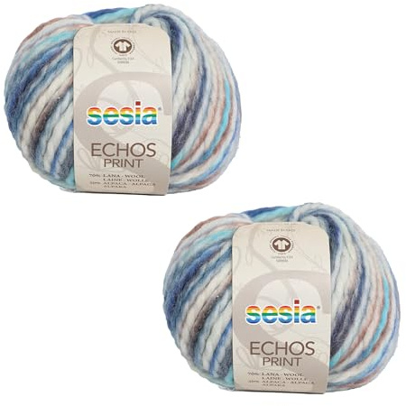 2 Pelotes, Laine Vierge Biologique et Alpaga, 100 m., 100 g., aiguilles 7-8, Sesia Echos Print (2, Multicouleur - 4858)