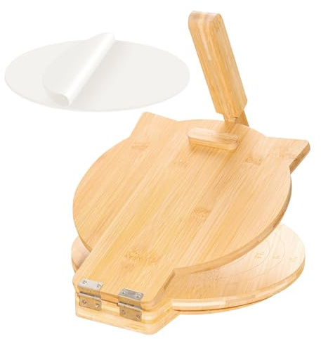 Cuesonmy Tortilla Press 10 Inch Bamboo Tortillas Maker with 100PCS Parchment Paper Large Tortillera Presser for Mexican Taco, Pataconera, Dough Press